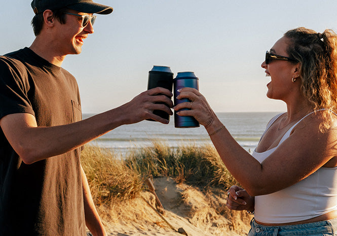 Friends cheersing with BruMates in hand