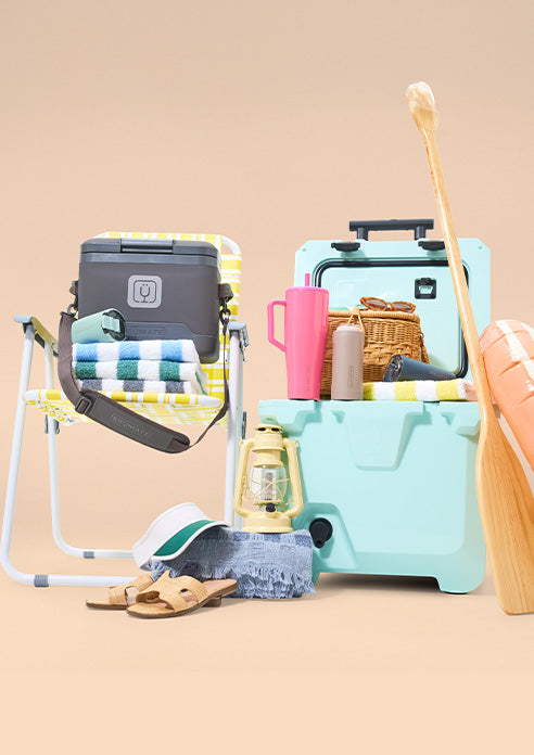 Coolers with beach items.