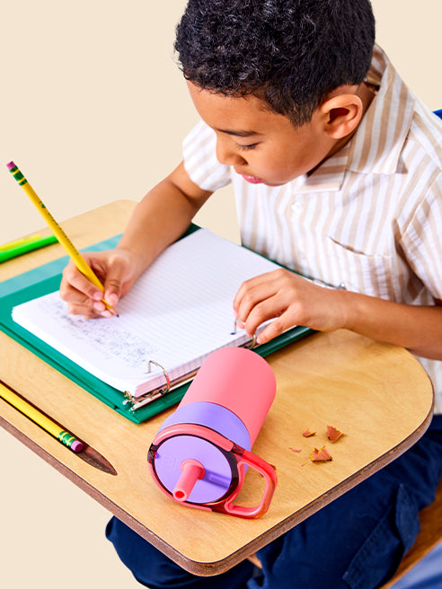 Leakproof Leap 12oz cup on a desk