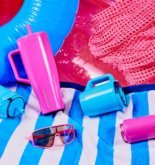 Electric Blue and Vivid Magenta drinkware.